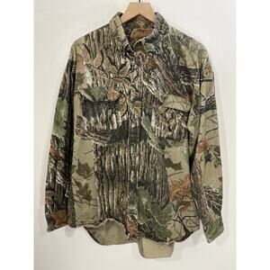 Vtg Y2K Outdoor Gorpcore Grunge Real Tree Forest Print Work Hunting Shirt *read